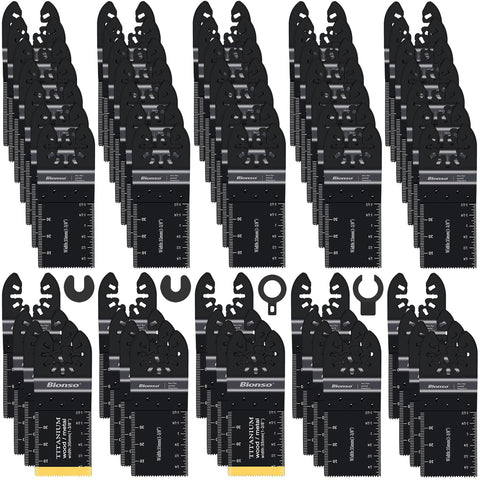 Bionso 55pcs oscillating saw blades kit for versatile cutting tasks.