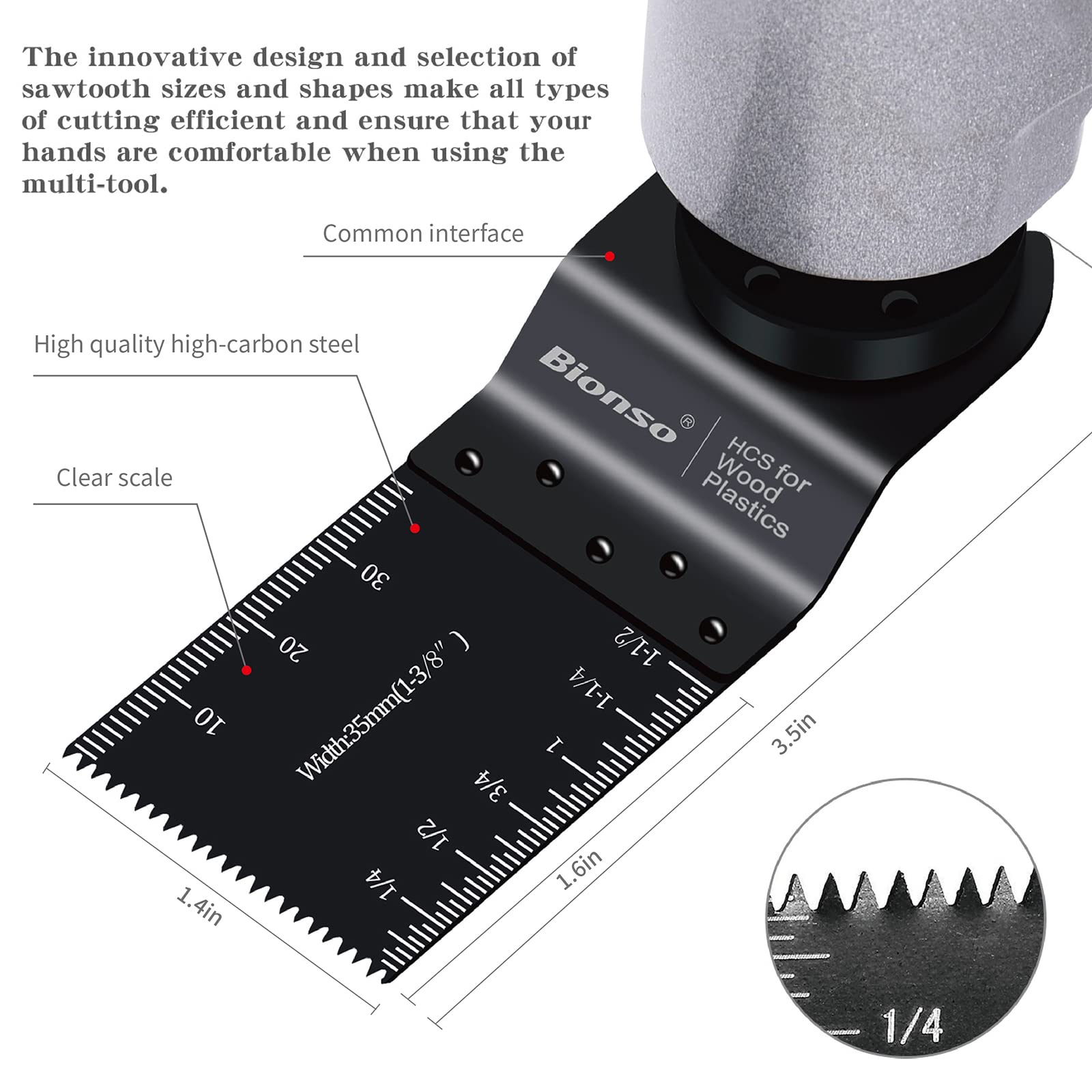 Bionso titanium-coated blades ideal for smooth wood cuts.
