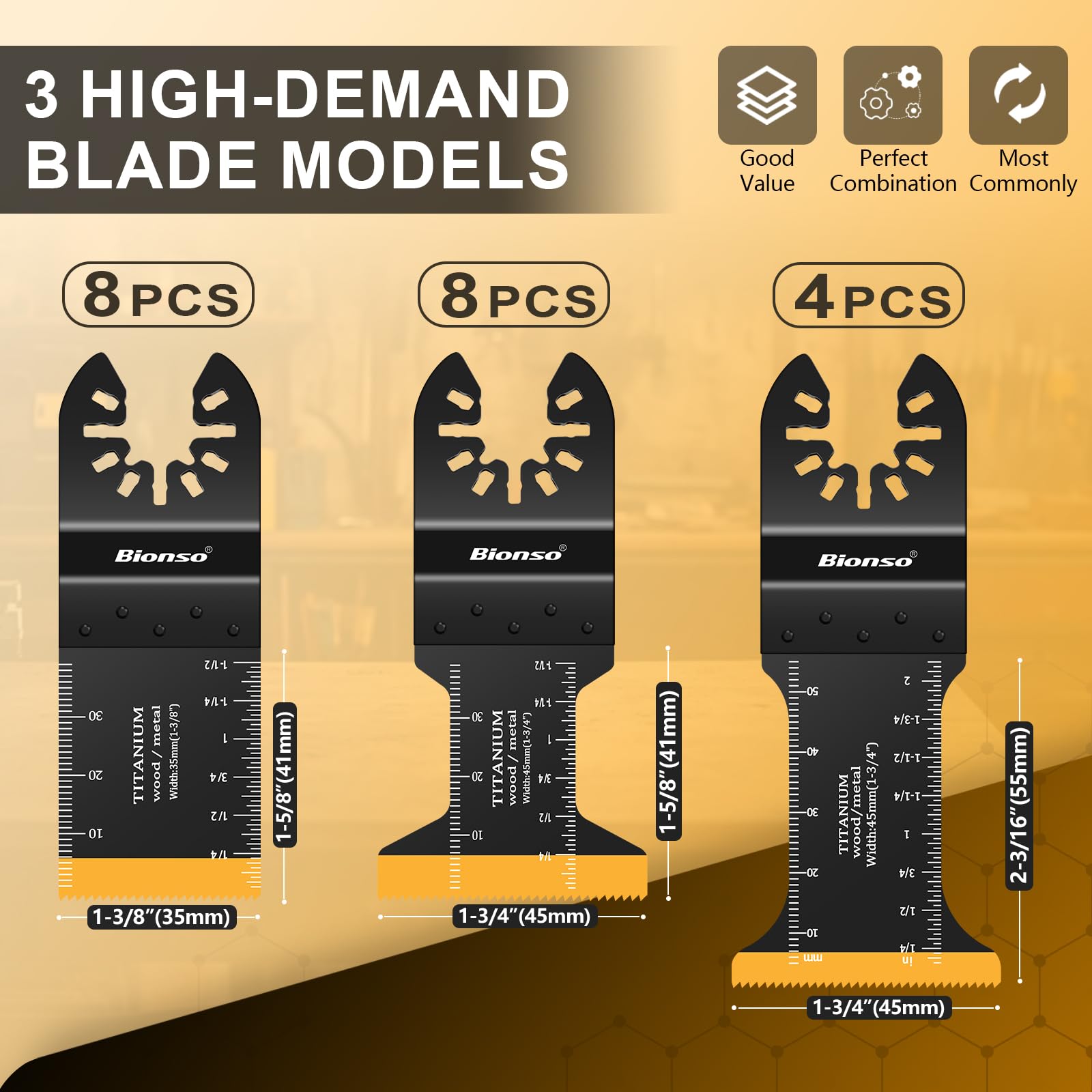 Bionso blade set optimized for fast wood cutting and smooth operation