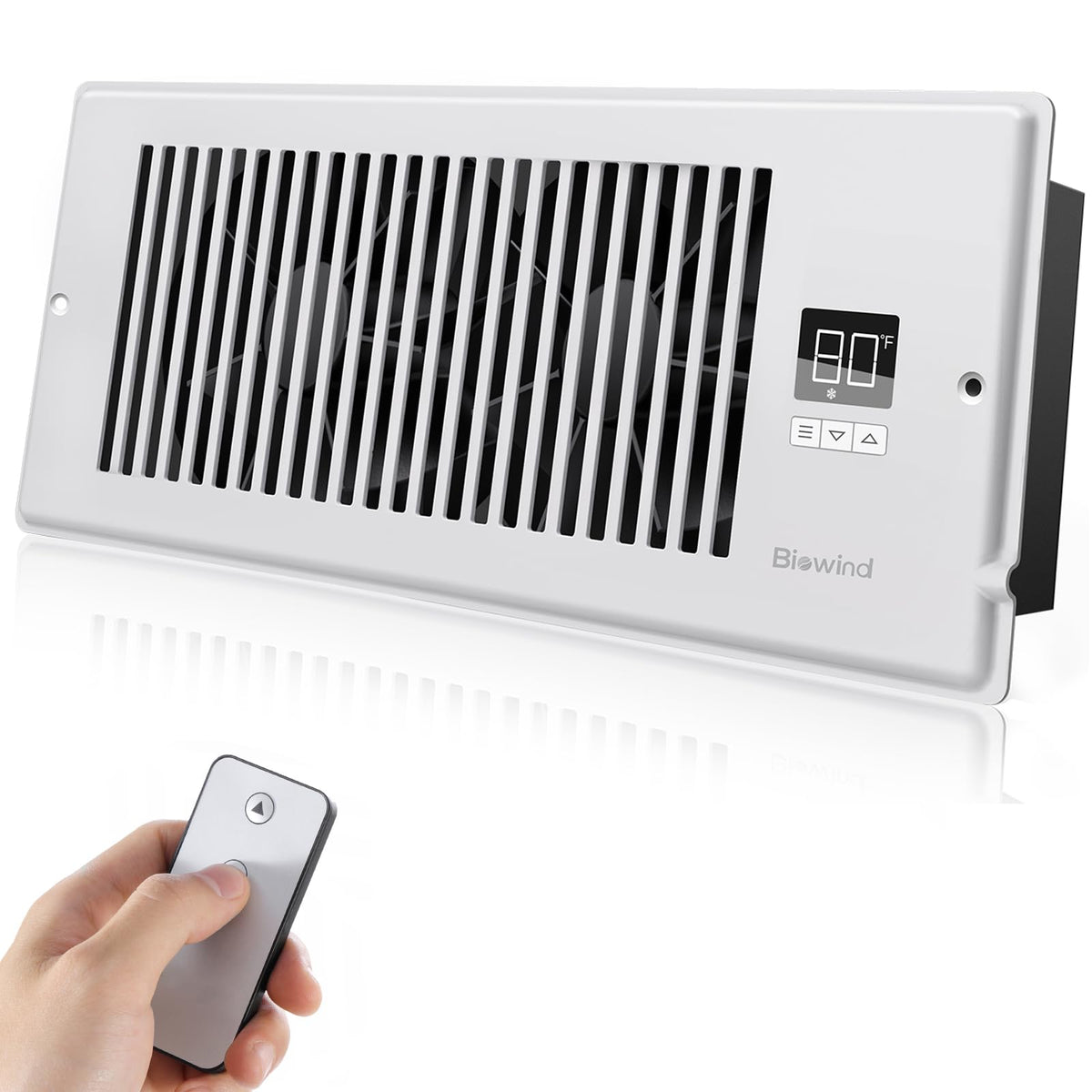 BIOWIND quiet register booster fan improves airflow for more even temperatures.