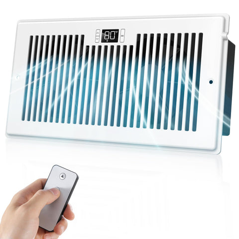 BIOWIND Quiet Register Booster Fan front view with compact aluminum frame for even HVAC airflow.