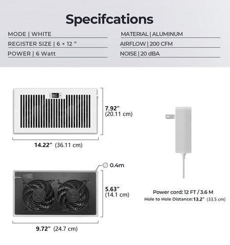 BIOWIND Quiet Register Booster Fan in use, pulling warm or cool air through the vent.