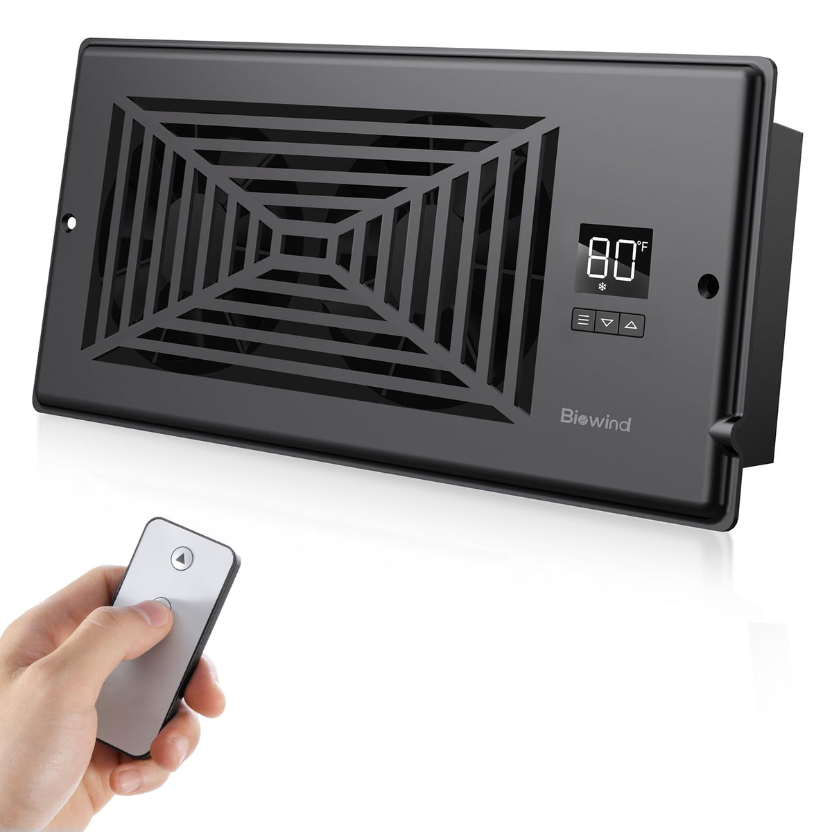 BIOWIND Quiet Register Booster vent appearance with sleek anodized frame enhances room aesthetics.