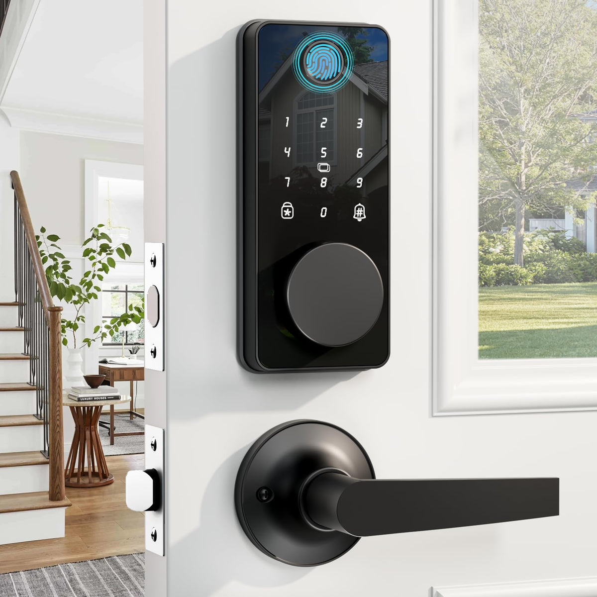 Biquole Smart Lock handles at front-door installation for quick, secure entry.