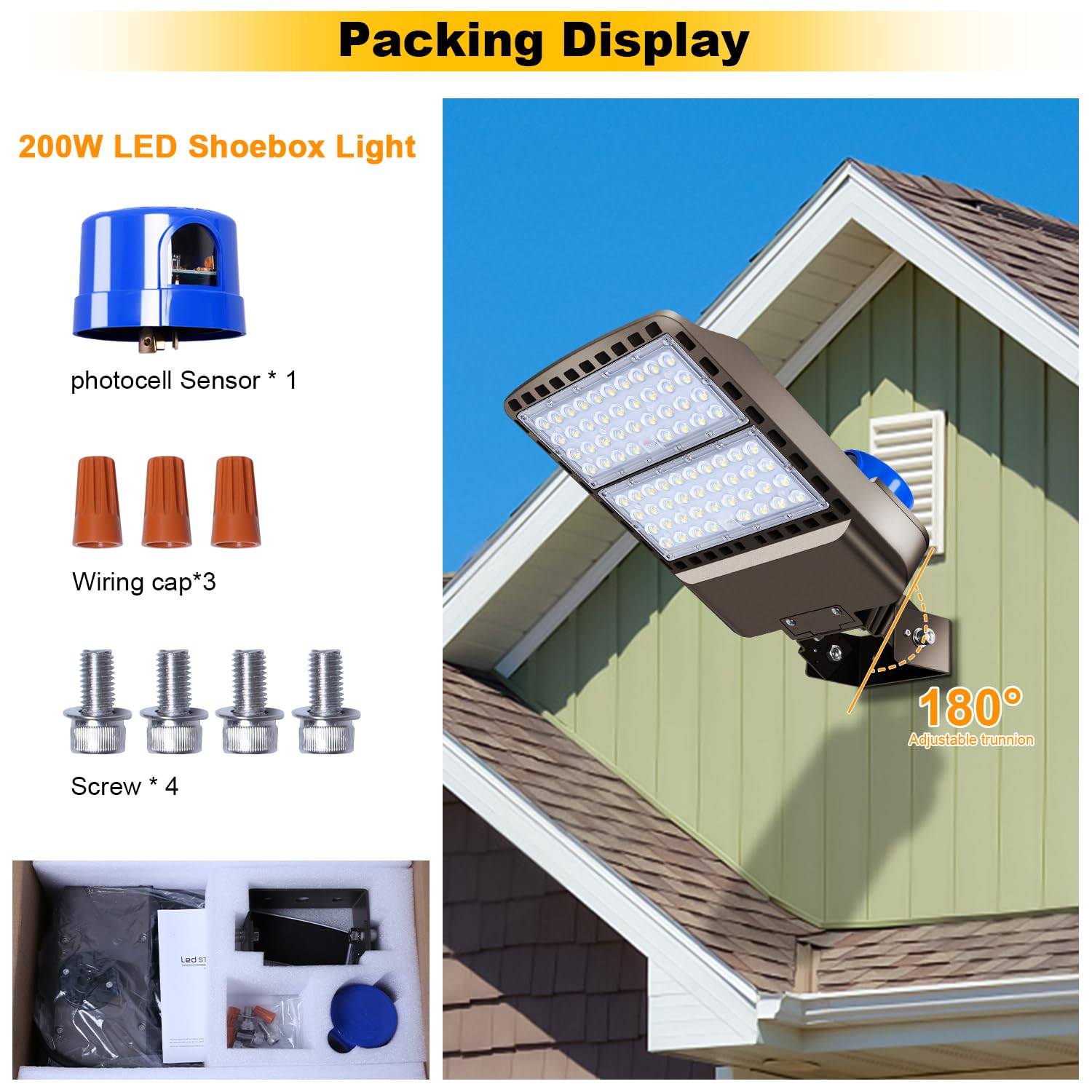 BIRITALO 200W LED parking lot light wall-mount setup
