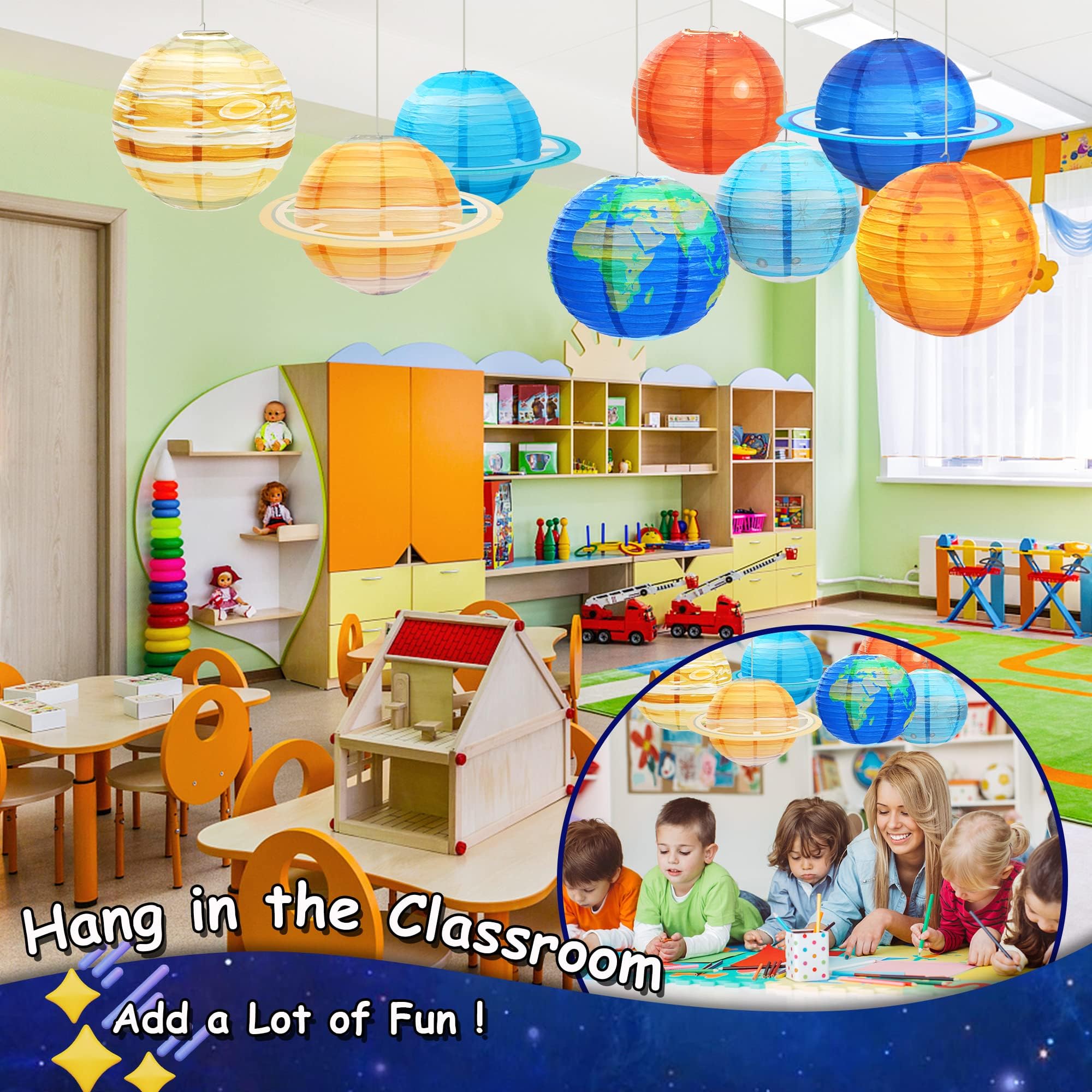 Bisanzoya Venus lantern brightens space-themed classroom decorations.
