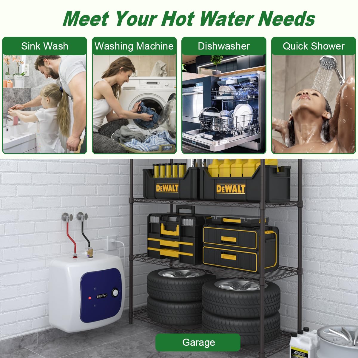 BISELONG 110-120V operation with 1440W for instant hot water.