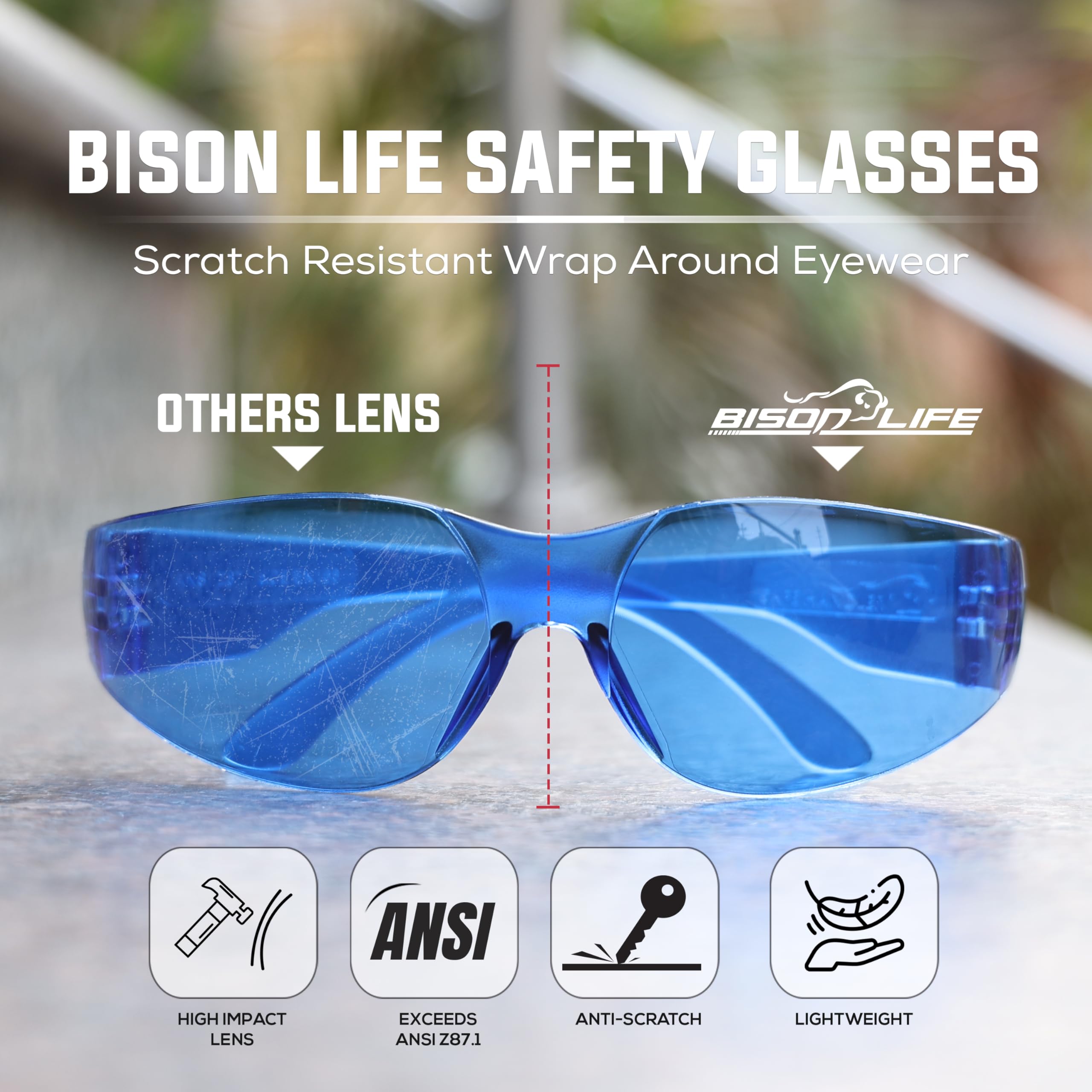 BISON LIFE anti-scratch coating keeps lenses clear during work tasks.