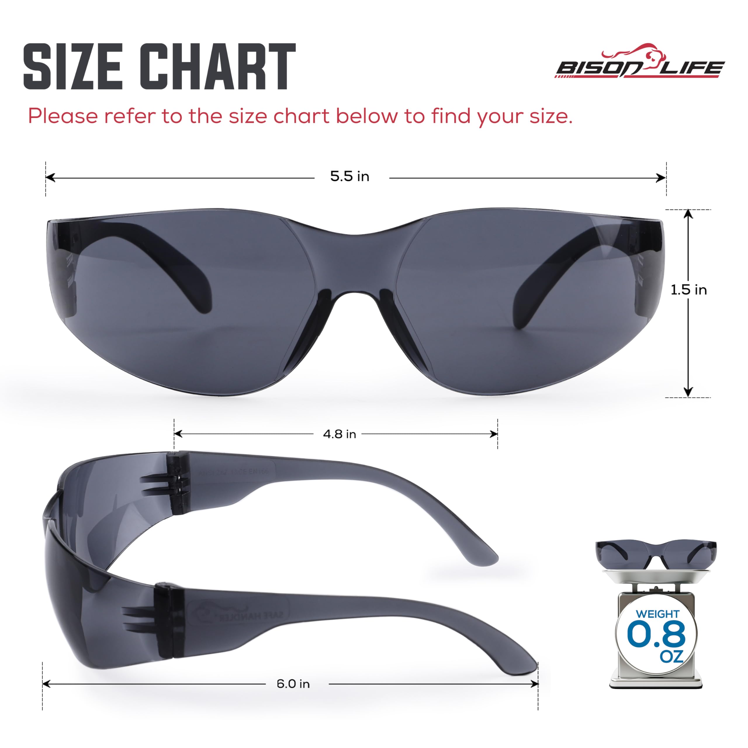 BISON LIFE ANSI Z87.1 compliant safety glasses support reliable eye protection