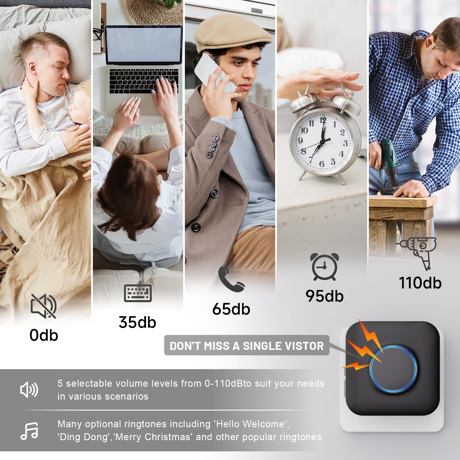 Bistee doorbell chimes options menu with 58 sounds
