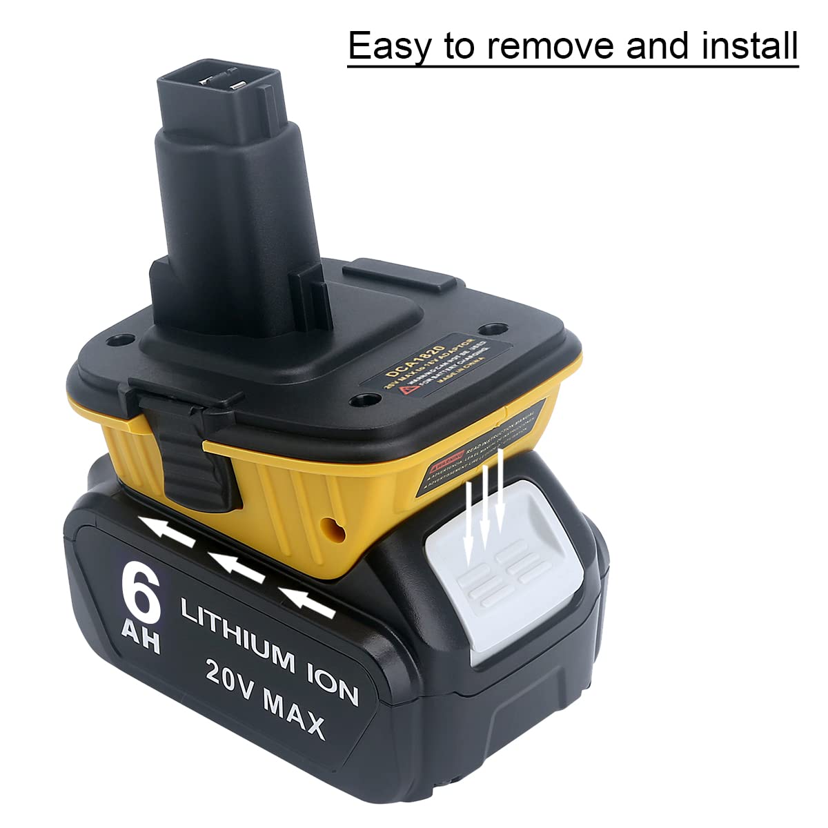 Biswaye DCA1820 attached to a 20V battery and 18V XRP tool