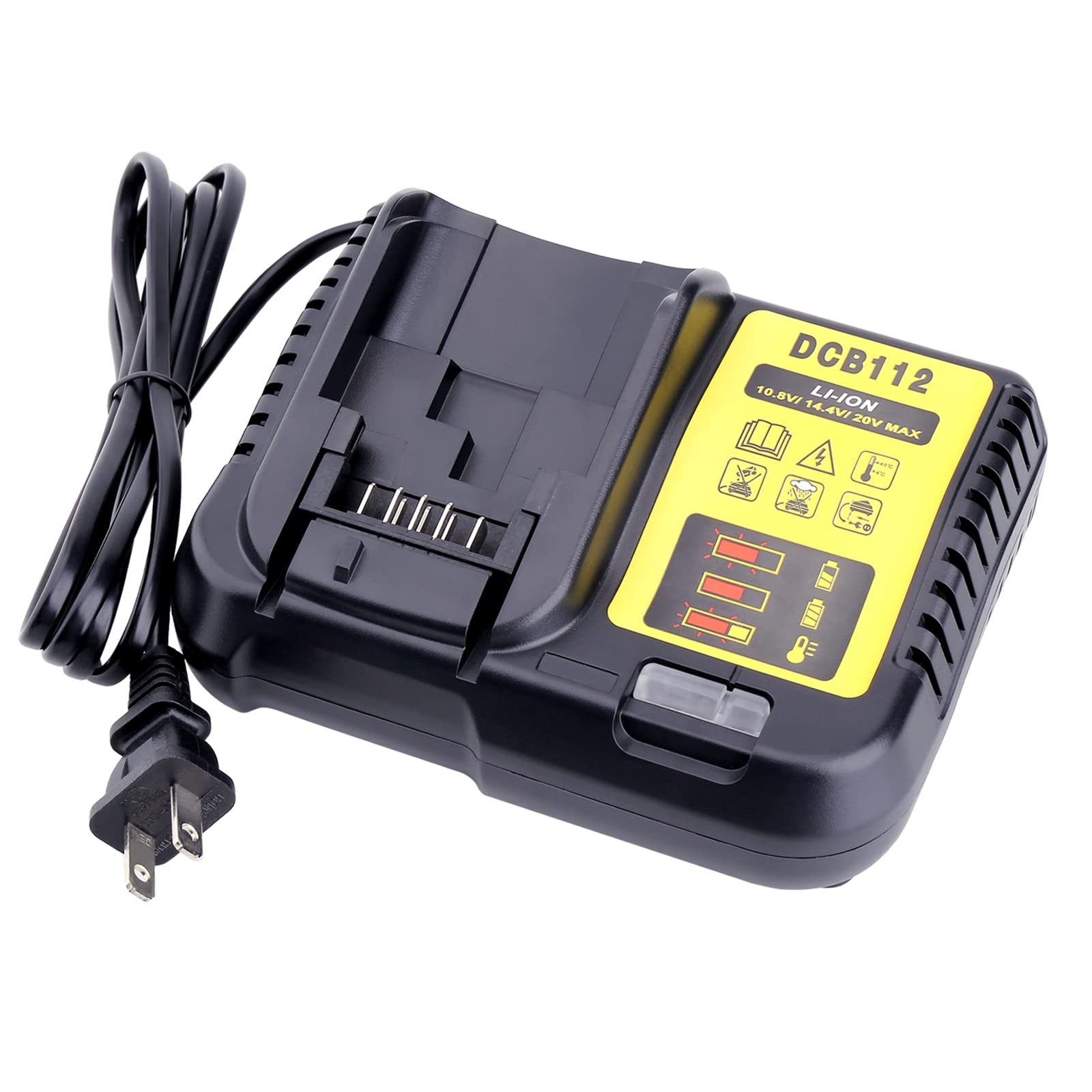 Biswaye universal charger overview highlighting compatibility with DCB112 and DCB115 for flexible charging.