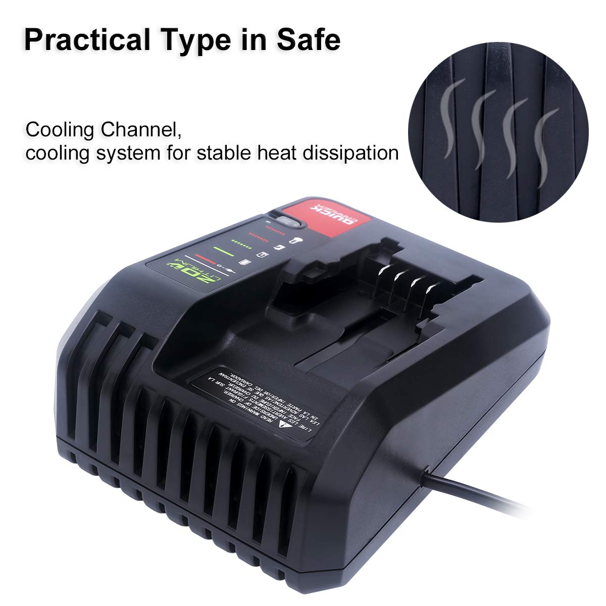 Biswaye charger with LED status indicator signaling battery charge health.