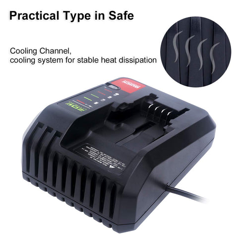 Biswaye charger with LED status indicator signaling battery charge health.