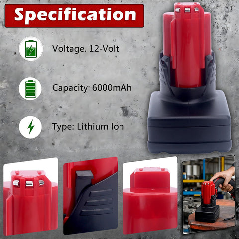 Biswaye Milwaukee M12 battery label closeup confirms model compatibility