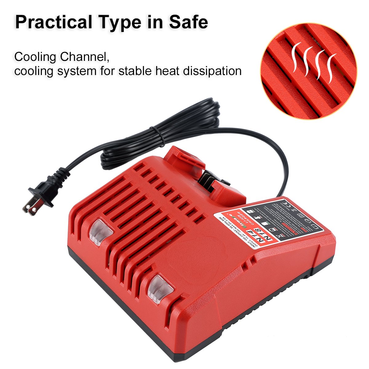 Biswaye M-18 charger side ports for easy on-site access