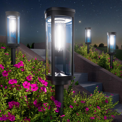 BITPOTT bright solar pathway lights in outdoor six-pack illuminate outdoor paths effectively.