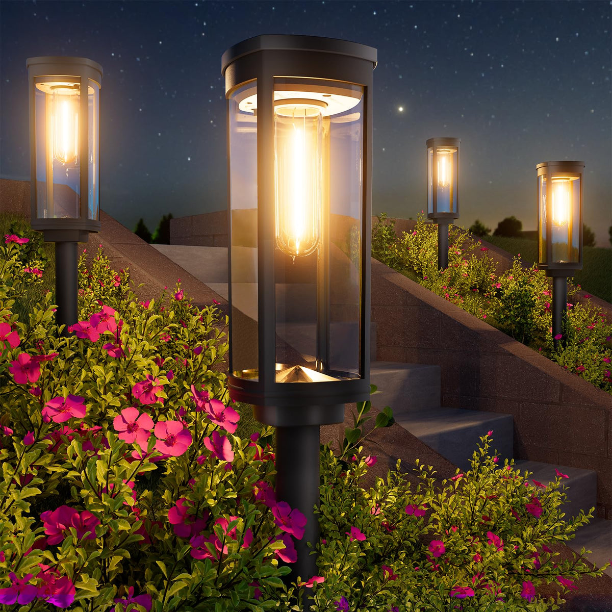 BITPOTT Bright Solar Pathway Light 2 Pack lights walkways with a warm, inviting glow.