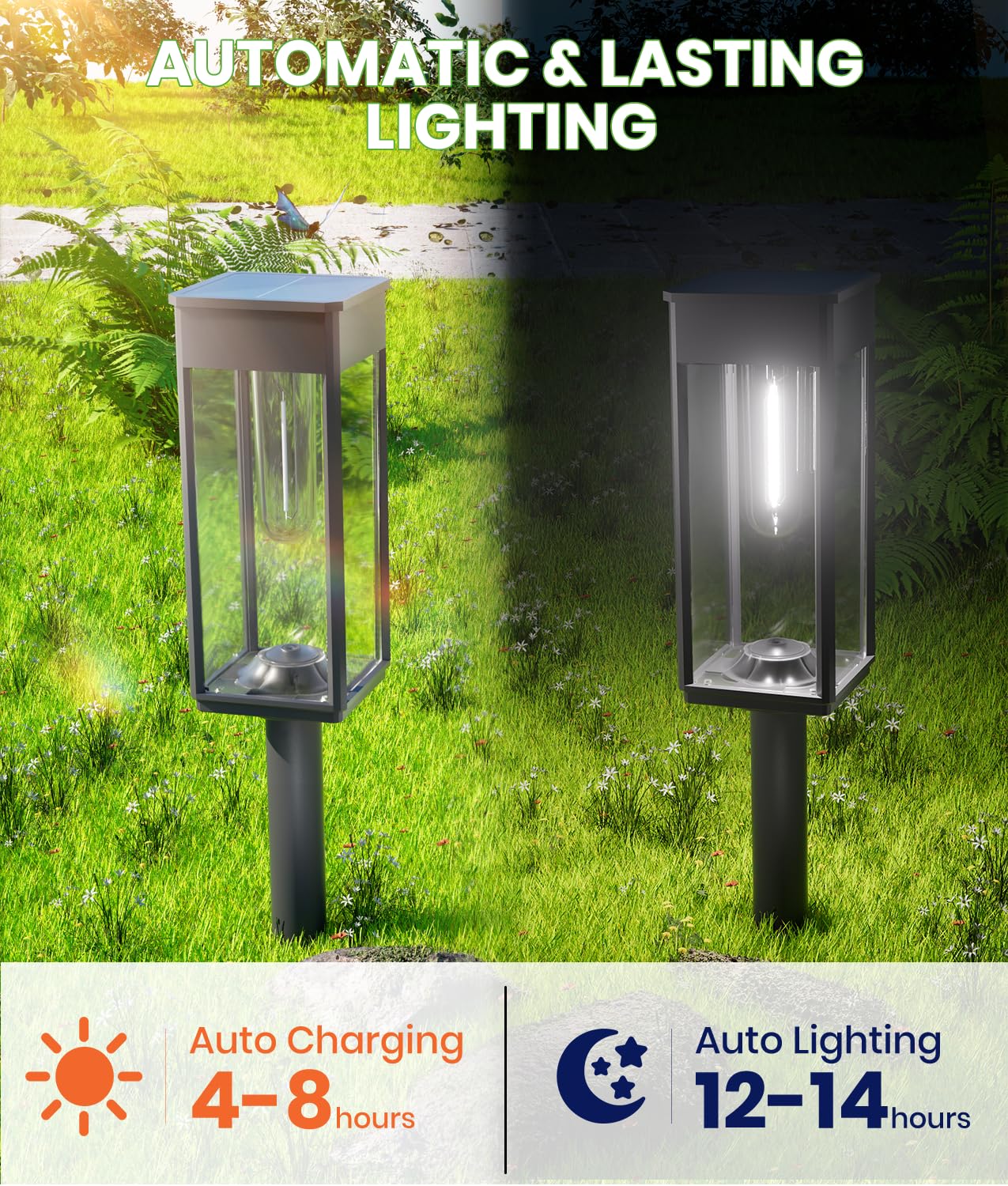 BITPOTT Bright Solar Pathway Light among garden stones highlighting easy maintenance.