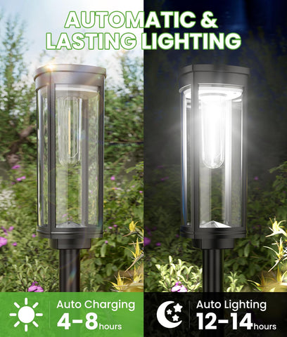 BITPOTT Bright Solar Pathway Lights IP65 weatherproof image indicates all-weather durability.