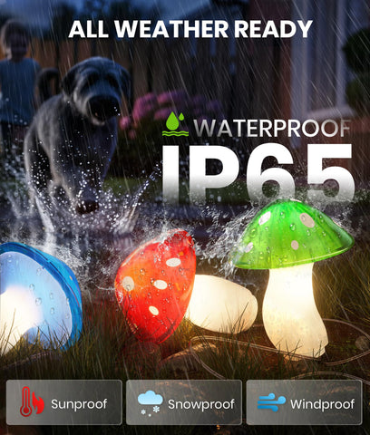 BITPOTT mushroom lights provide cozy garden lighting for patios and lawns.
