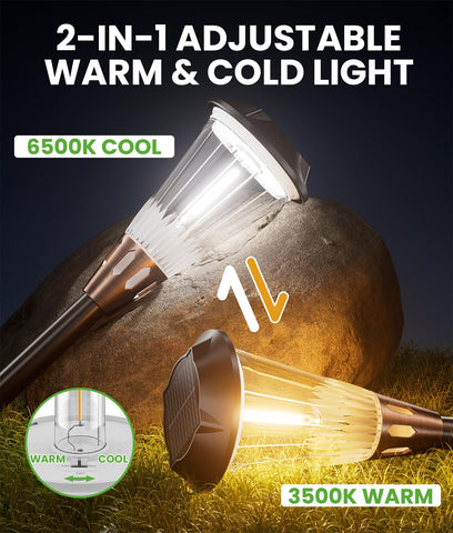 BITPOTT solar pathway lights with warm and cool mode for customizable ambiance.