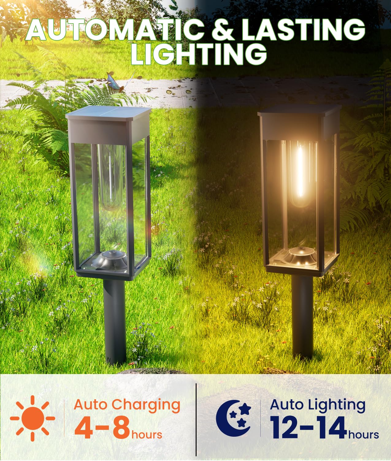 BITPOTT transparent lampshade solar pathway light maximizes soft illumination.