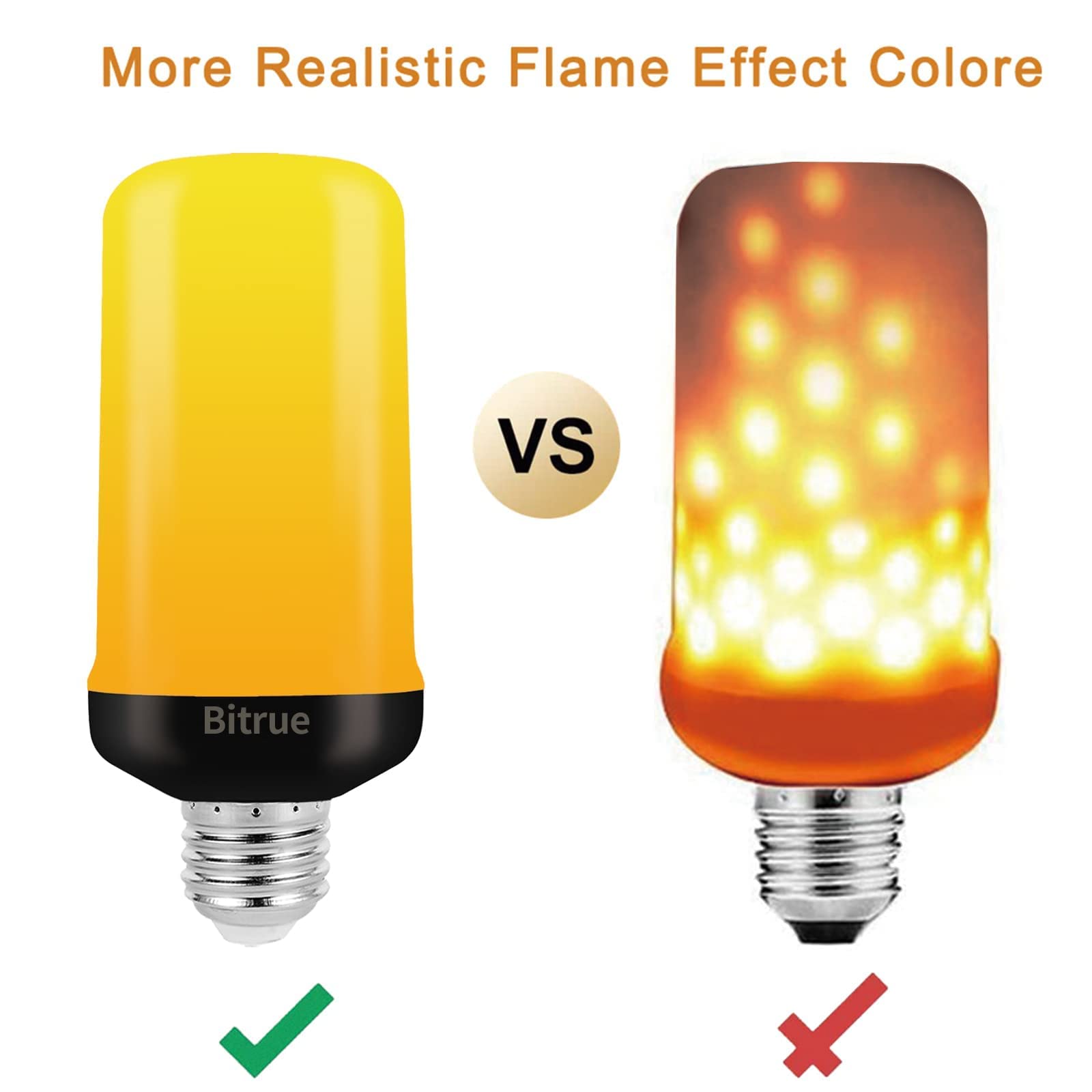 Bitrue LED flame bulb with E26 base for easy install.
