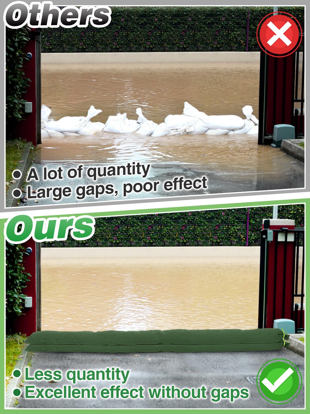 Biubee flood barrier shown on doors and windows during heavy rain