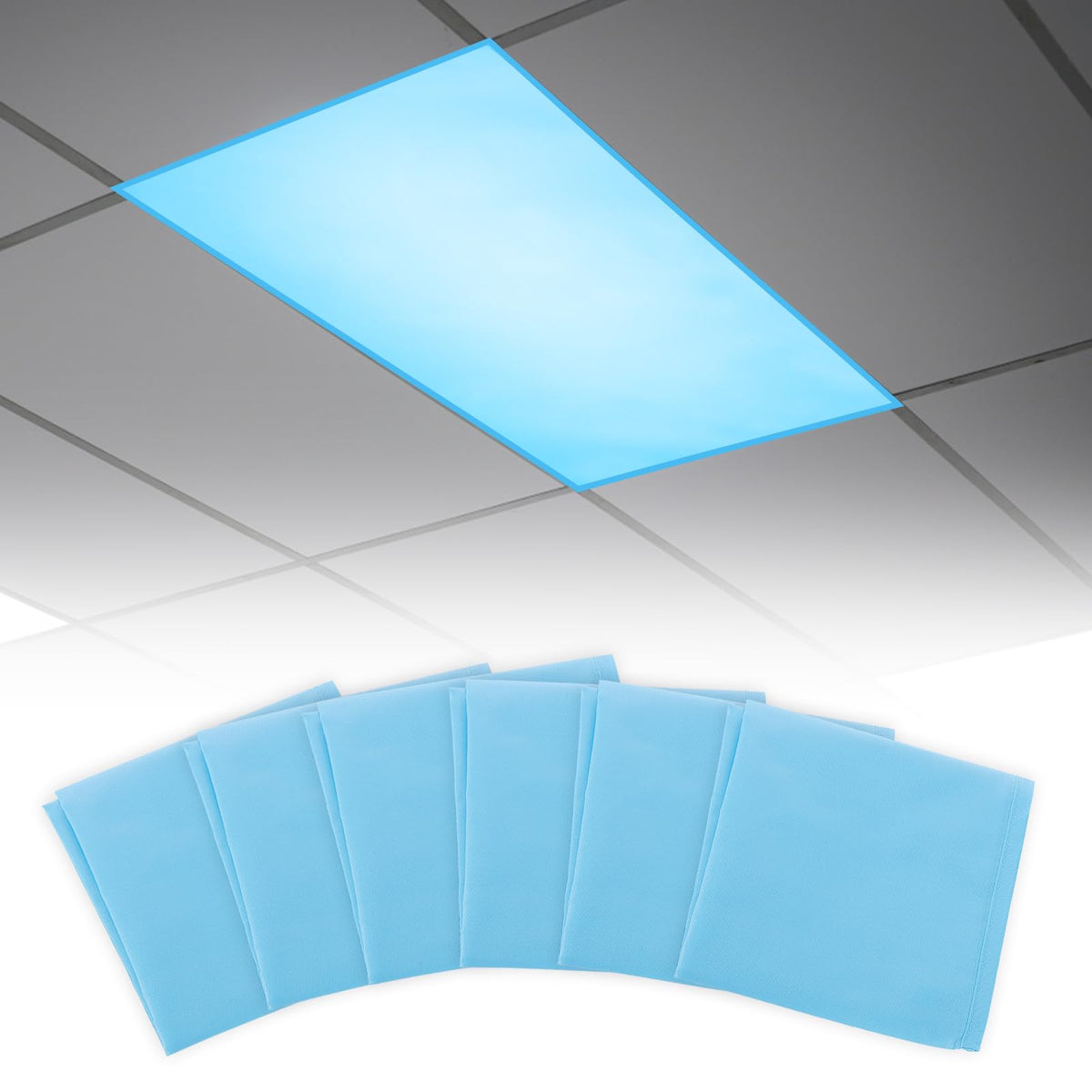 Biubee blue sky fluorescent light cover reduces glare in classrooms.