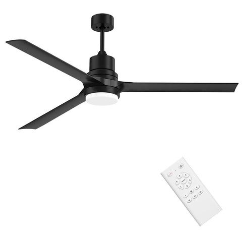 Biukis 60-inch outdoor black ceiling fan with light for powerful patio cooling