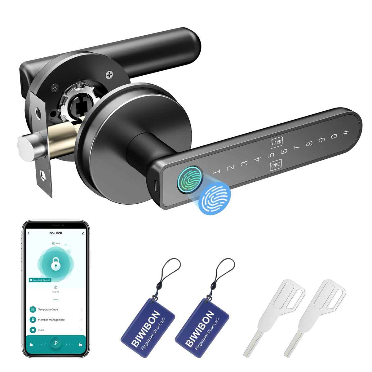 BIWIBON fingerprint lock front view for secure, convenient home entry