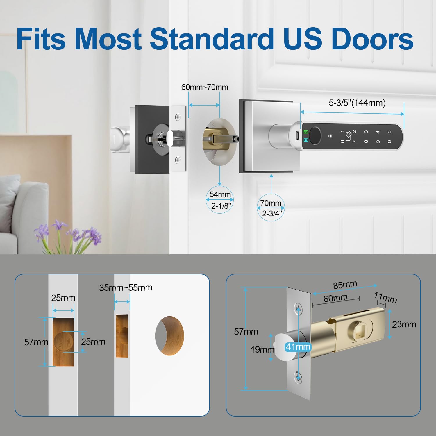 BIWIBON door lock in office setting demonstrates flexible left-right mounting.