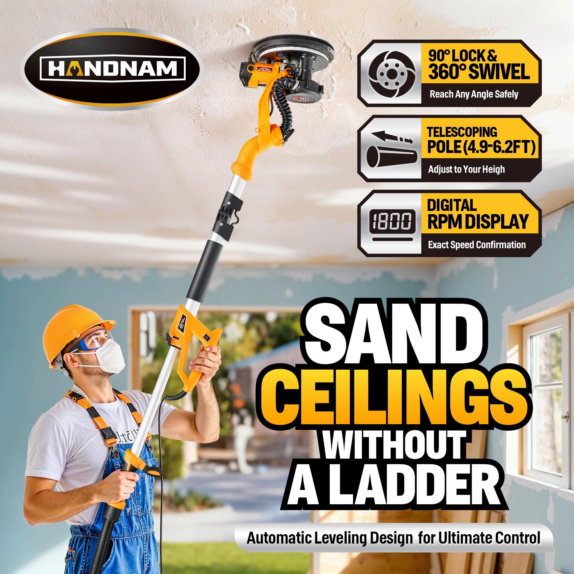 BJOSSTY sander extension handle adjusted for high ceilings
