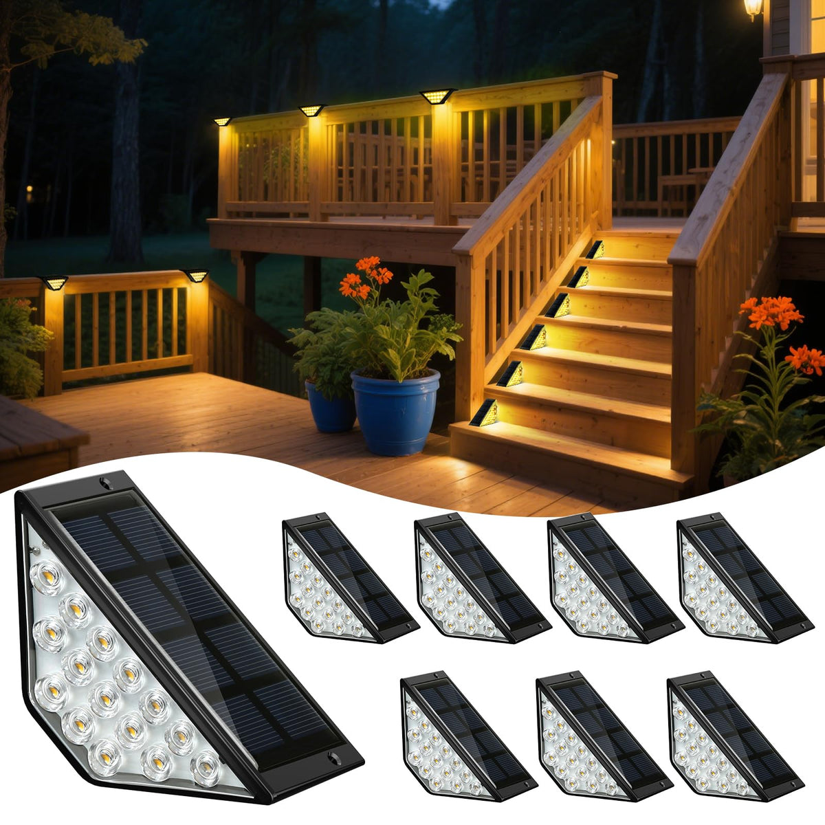 BKBB PPBB solar step light on outdoor stairs delivers bright, energy-efficient illumination