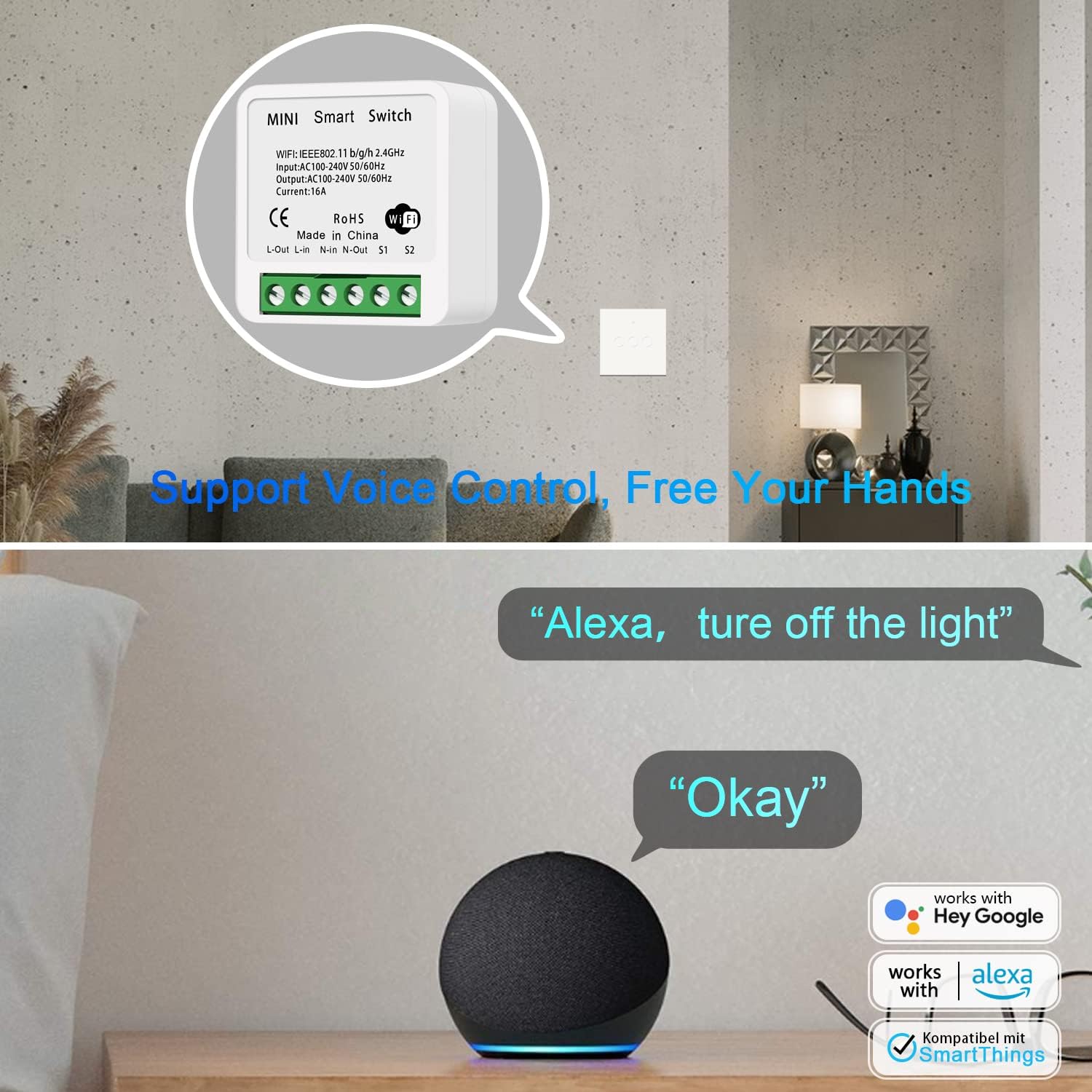 Voice control with Alexa and Google Home for hands-free lighting