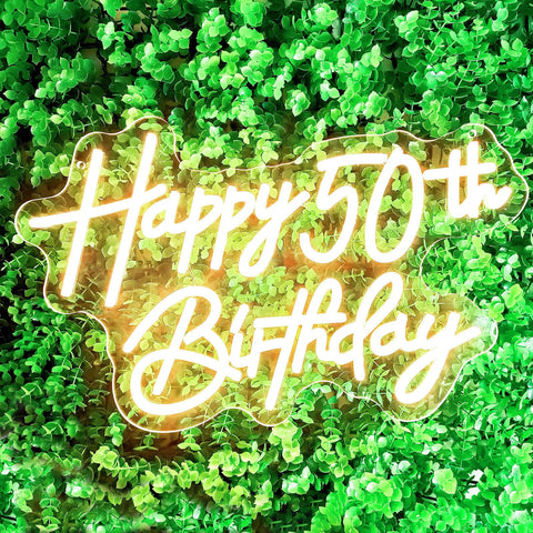 Bklphsey Happy 50th Birthday neon sign backdrop for vibrant party decor
