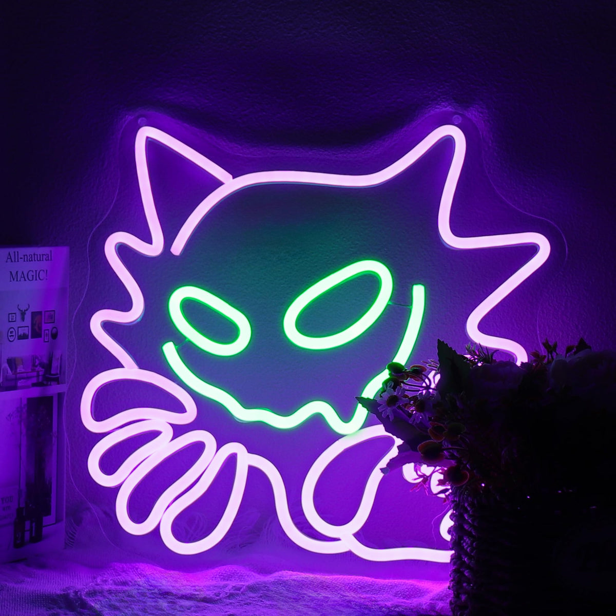 Bkuupau neon sign on clear acrylic base glowing softly for bedroom ambiance