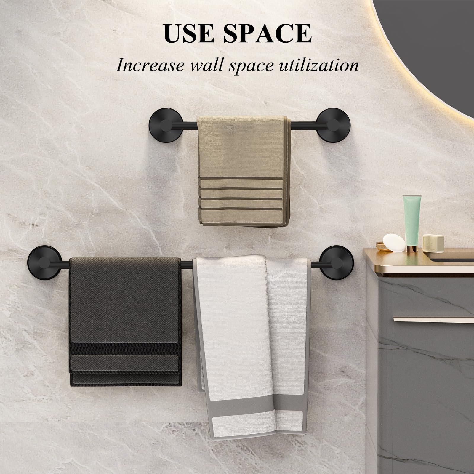 BKV towel bar black finish adds a modern touch to the bathroom