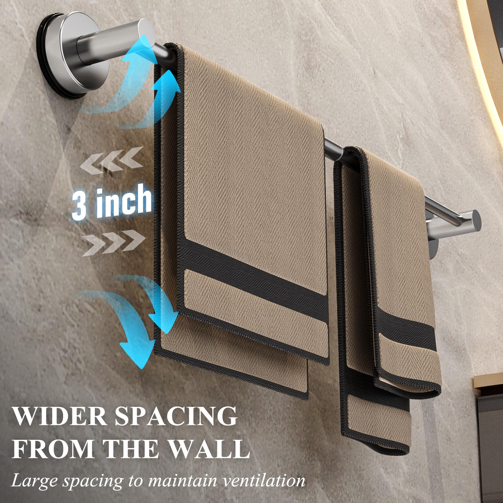 BKV towel bar with vacuum suction on glass shower door
