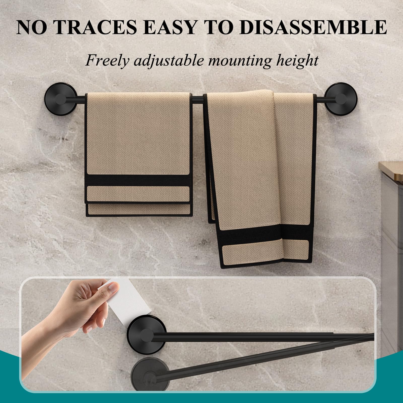 BKV towel bar removable and reusable with no wall damage