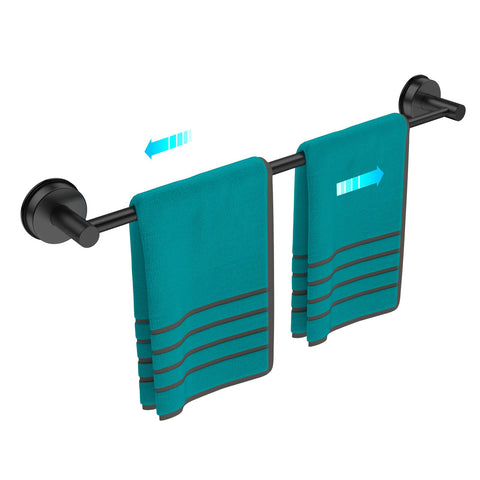 BKV towel bar wall-mounted showing adjustable length for flexible storage