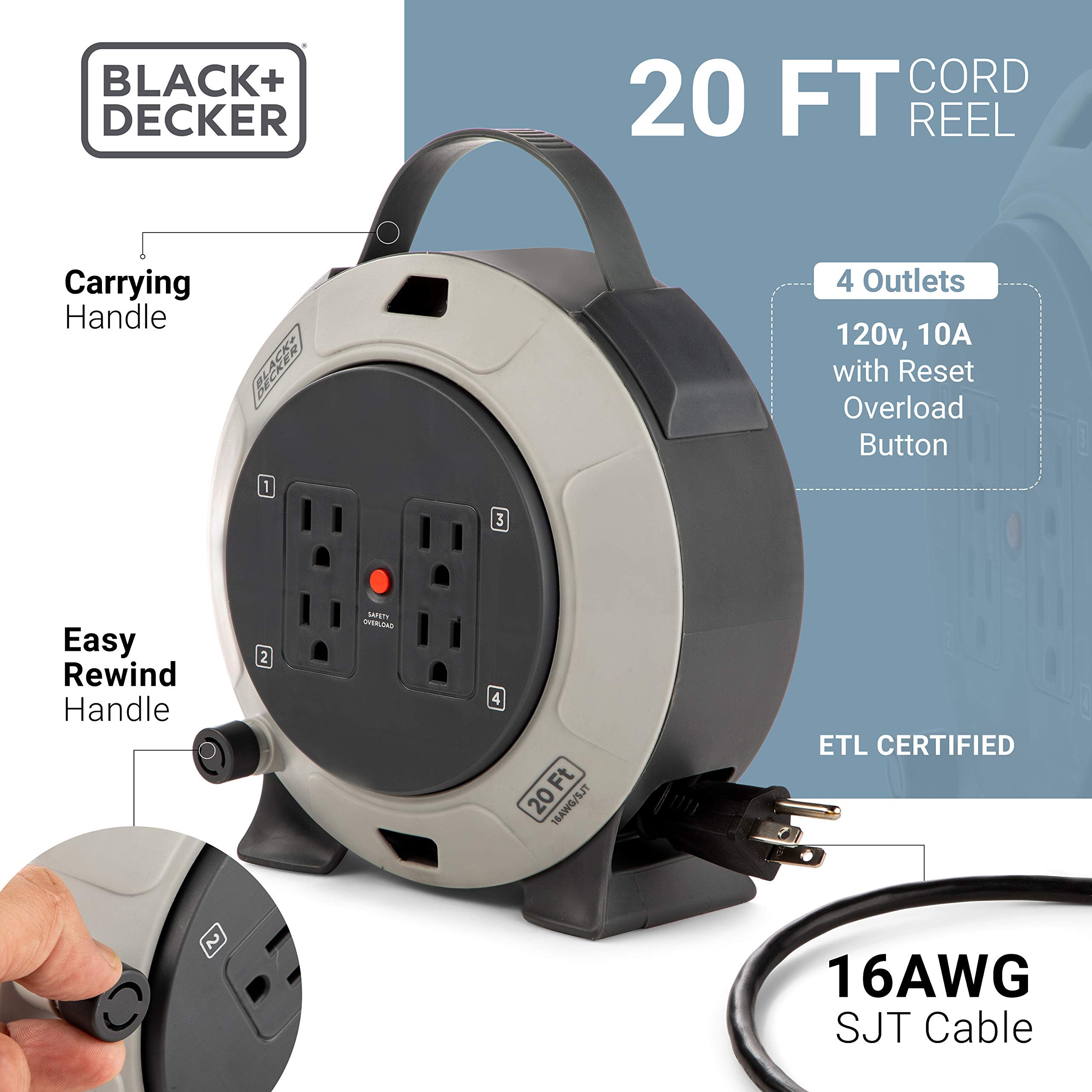 BLACK+DECKER built-in circuit breaker protects devices during use.