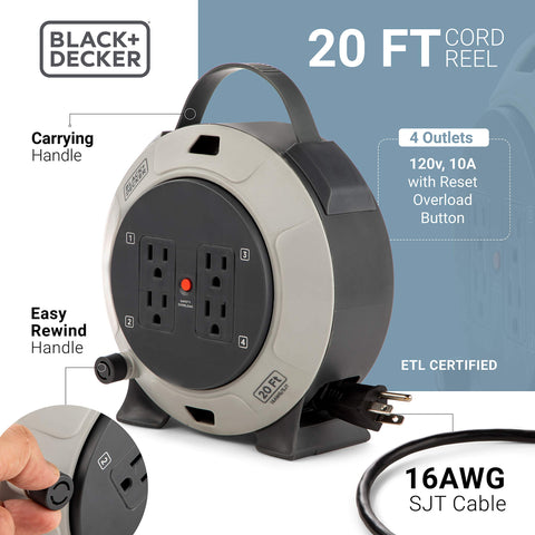BLACK+DECKER built-in circuit breaker protects devices during use.