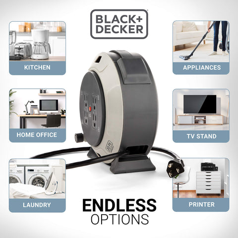 BLACK+DECKER tangle-free retractor keeps cables neat and ready.