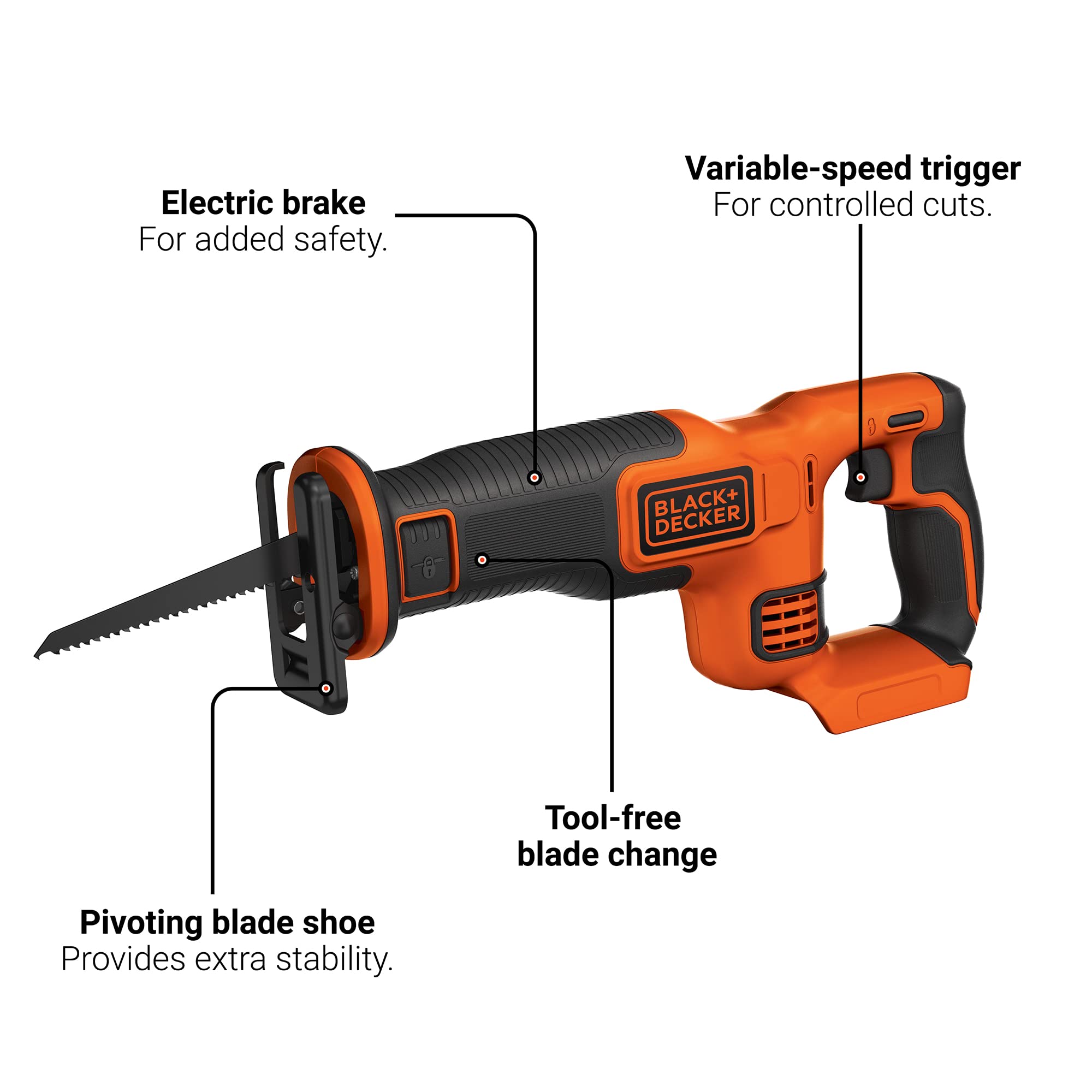 Black+Decker 20V PowerConnect saw with variable-speed trigger for precise cuts