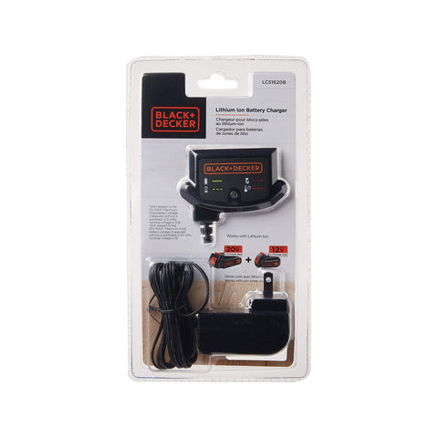 BLACK+DECKER 20V slide-pack battery in charger supports quick swaps.
