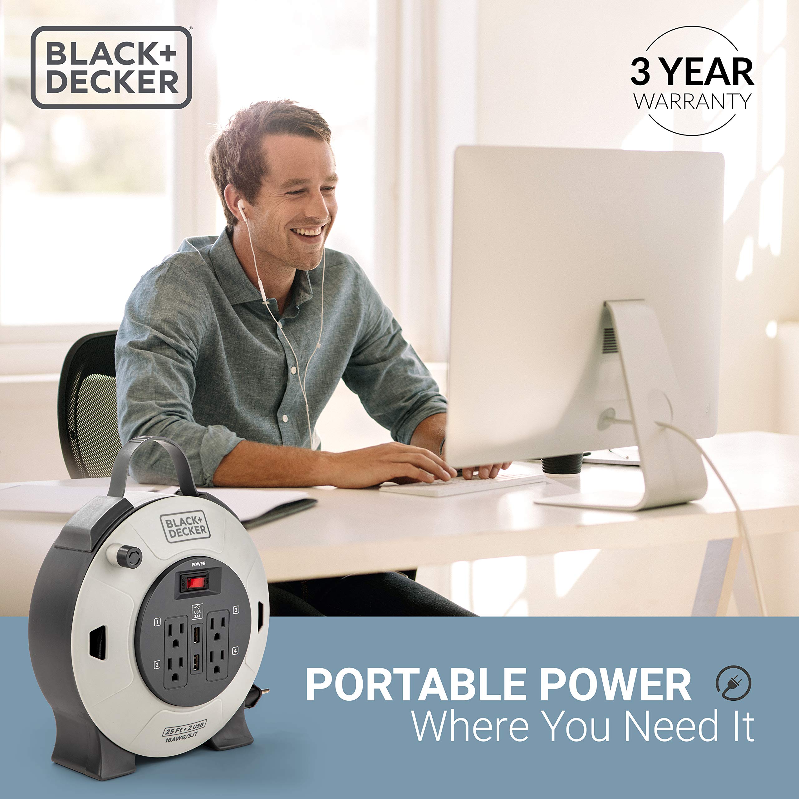BLACK+DECKER ETL certified extension reel for safety and reliability.