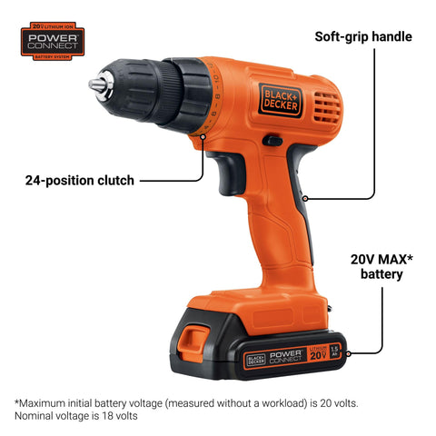 BLACK+DECKER LD120VA battery and charger ready for quick recharges.