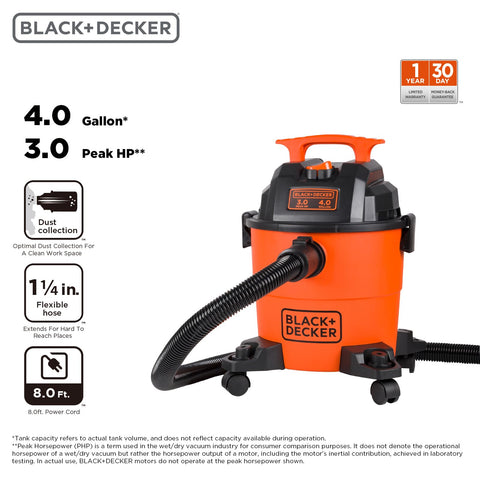 BLACK+DECKER 4-gallon tank suitable for wet and dry messes